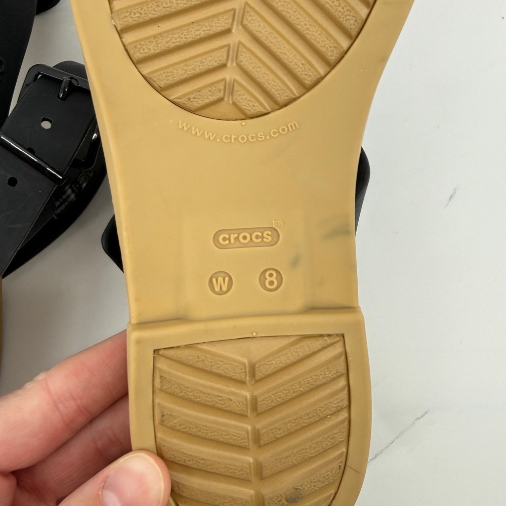 Crocs Tulum Toe Post Toe Sandal Black Tan Women 8 Strappy Slip On Flip Flop - Picture 9 of 9